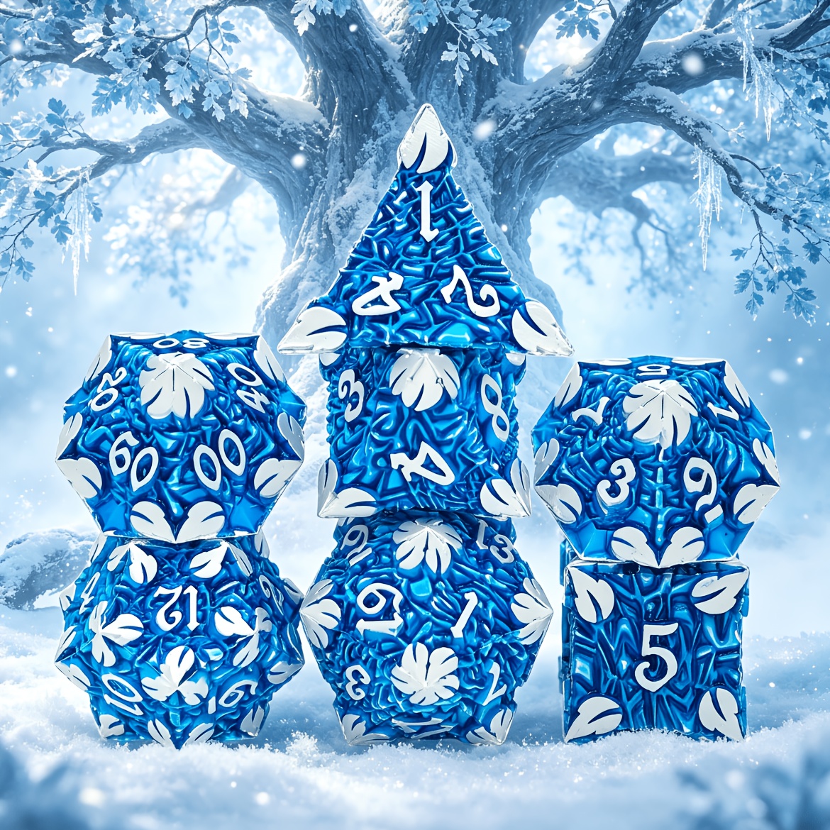 7pcs Solid Leaf Metal Dice Set